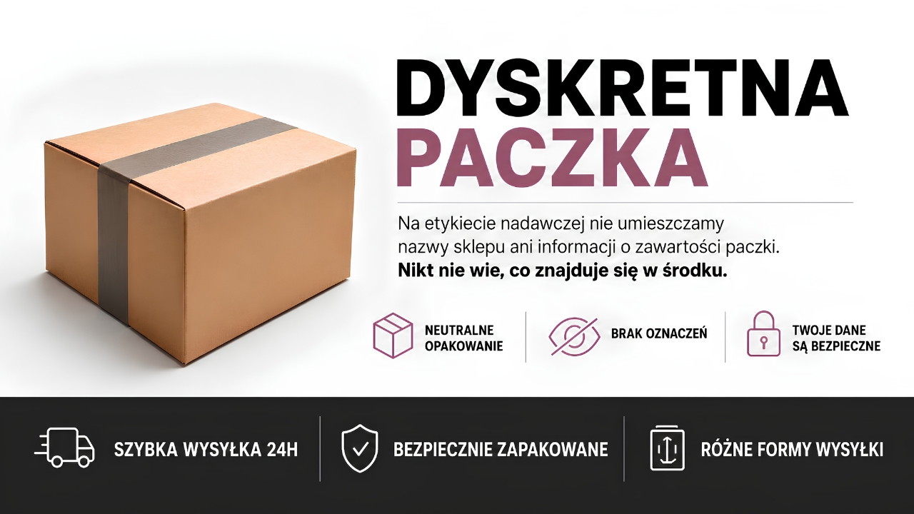 baner z kluczowymi informacjami o dyskretnej paczce 