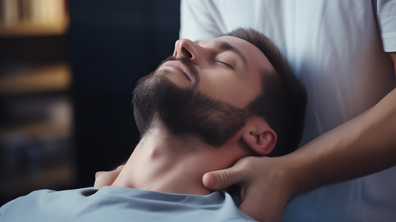 Kobieta masująca kark mężczyźnie 