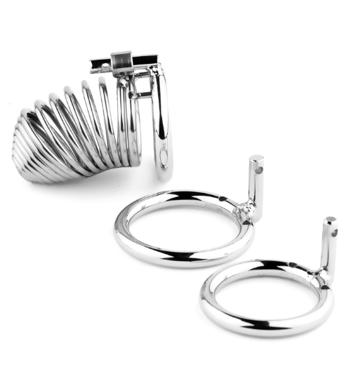 Spiralna metalowa klatka na penisa zamykana na kłódkę