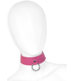 Różowy skórzany choker z uchwytem do smyczy