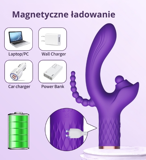 Fioletowy wibrator potrójnej satysfakcji