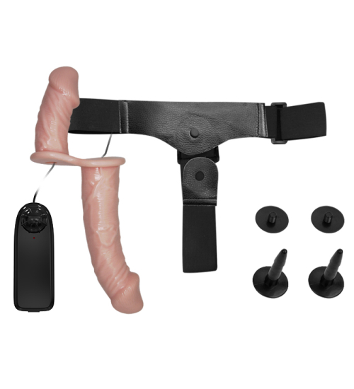 Podwójny penis z pasem i wibracjami
