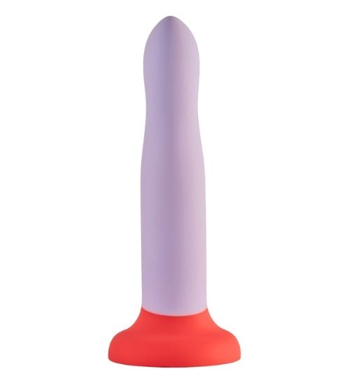 Sprężyste fioletowe dildo z czerwoną przyssawką