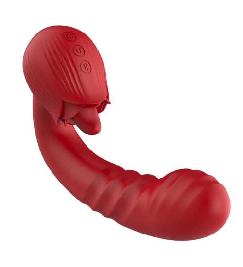 Czerwony wibrator punktu G z języczkiem