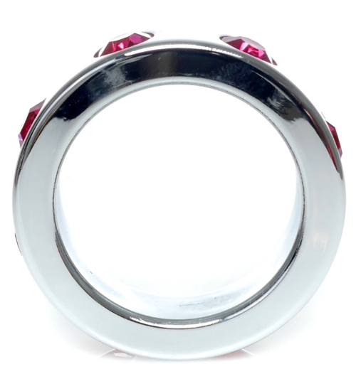 Duży metalowy pierścień z różowymi diamentami