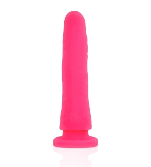 Neonowo różowe silikonowe dildo z przyssawką