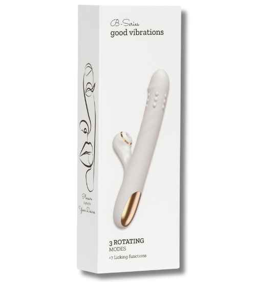 Biały wibrator z rotacjami i języczkiem