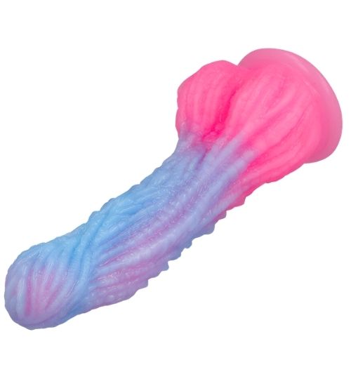 Pastelowe niebiesko - różowe dildo Epic ze strukturą 3D