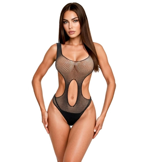 Minimalistyczne siateczkowe body z wycięciami po bokach