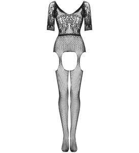 Czarne bodystocking z głębokim dekoltem