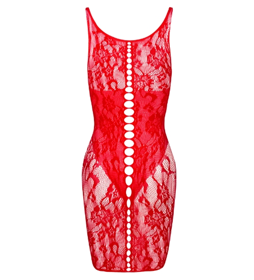 Czerwona sukienka z dziurkami wzdłuż pleców