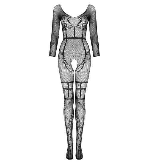 Czarne bodystocking z długim rękawem