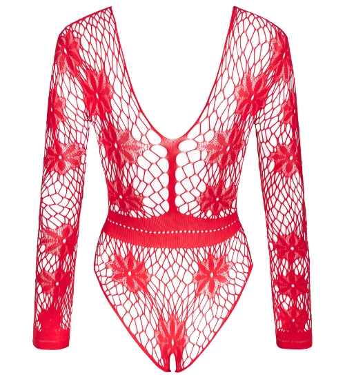 Siateczkowe body red z długim rękawem