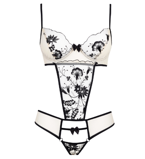 Beżowe body z haftowanymi kwiatami