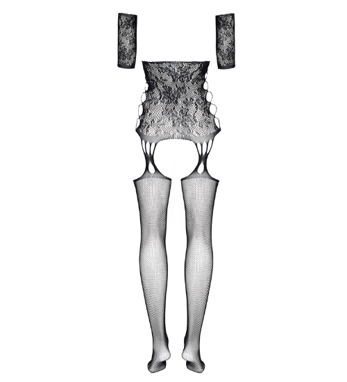 Czarne bodystocking z bocznymi przeszyciami