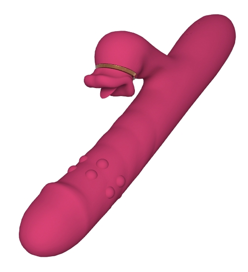 Czerwony wibrator posuwisto - rotacyjny z ustami