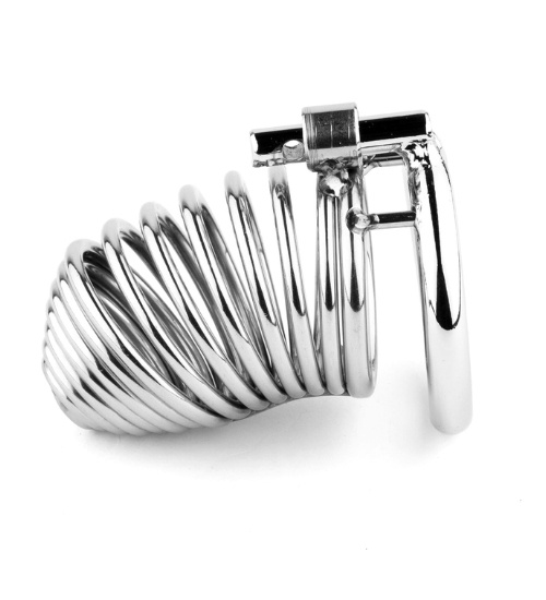 Spiralna metalowa klatka na penisa zamykana na kłódkę