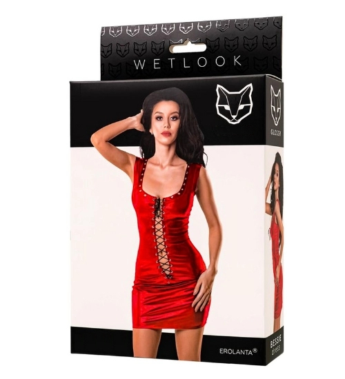 Czerwona sznurowana sukienka + stringi