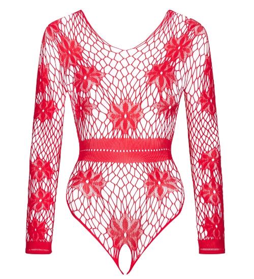 Siateczkowe body red z długim rękawem