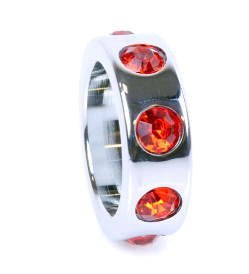 Metalowy pierścień z czerwonymi diamentami - mały