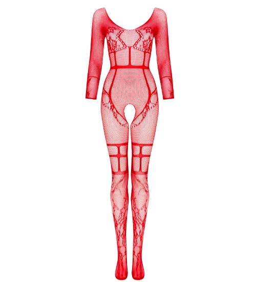Czerwone bodystocking z długim rękawem