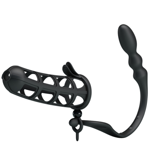 Klatka na penisa z analnym plugiem