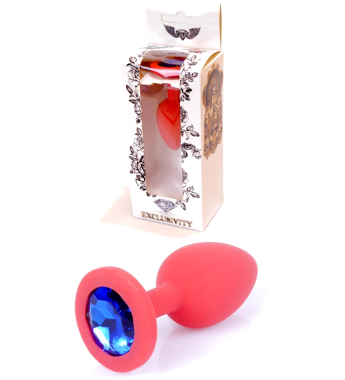 Czerwony Silikonowy Plug z Niebieskim Kryształem