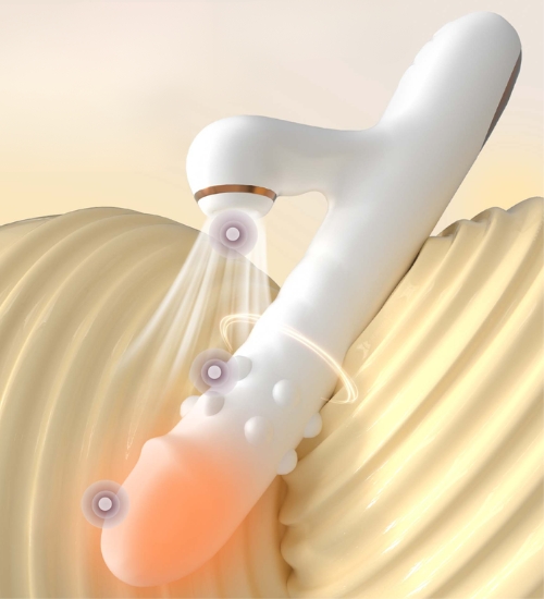 Biały wibrator z rotacjami i języczkiem