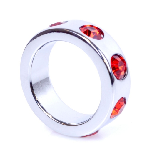 Metalowy pierścień z czerwonymi diamentami - mały