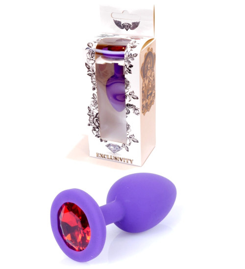Fioletowy Silikonowy Plug z Czerwonym Kryształem