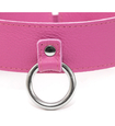 Różowy skórzany choker z uchwytem do smyczy