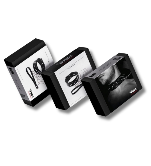 Obroża męska z nitami i metalową smyczą