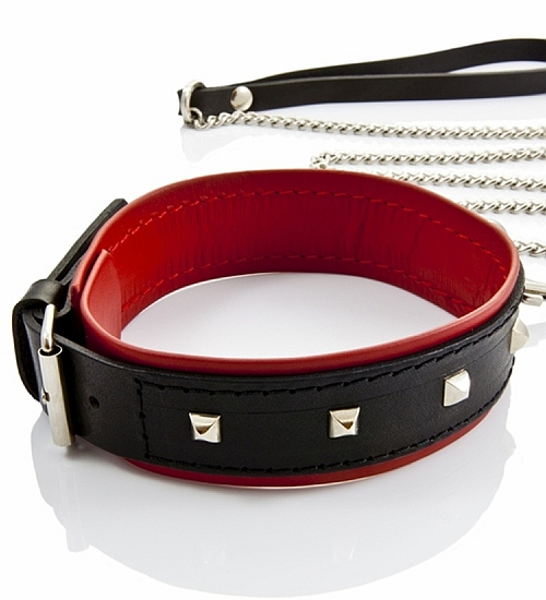 Obroża skórzana z łańcuszkiem - dla niej