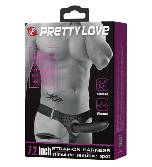 Czarny silikonowy strap-on wibrujący z przewodowym pilotem