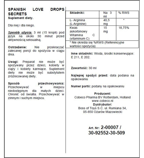 Krople do napoju Spanish