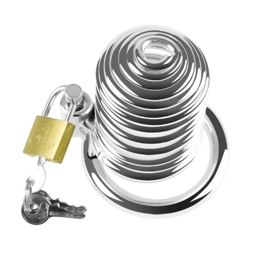 Spiralna metalowa klatka na penisa zamykana na kłódkę