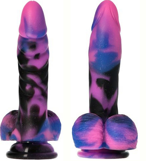 Wielobarwne dildo z jądrami i przyssawką