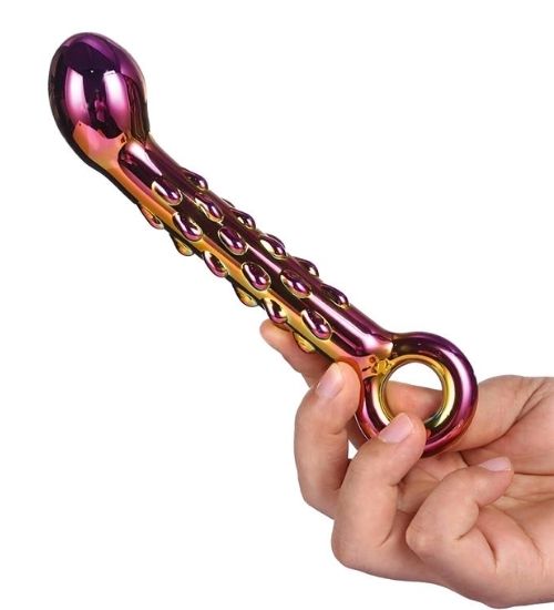 Kolorowe szklane dildo z wypustkami 