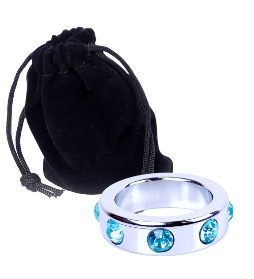 Metalowy średni pierścień z niebieskimi diamentami