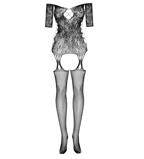 Czarne bodystocking z bocznymi przeszyciami