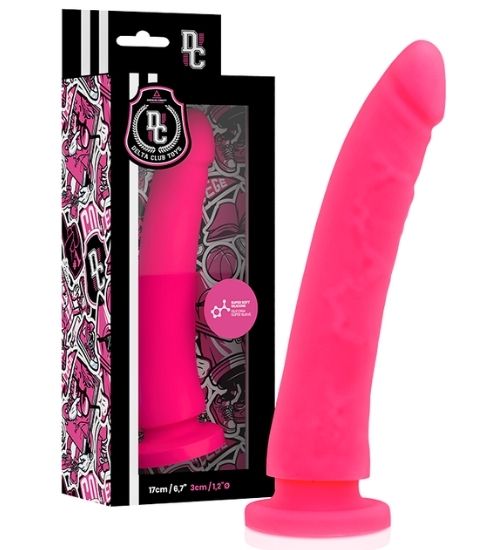 Neonowo różowe silikonowe dildo z przyssawką