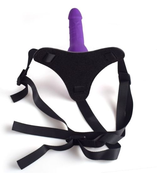 Fioletowy 14-centymetrowy strap-on z uprzężą