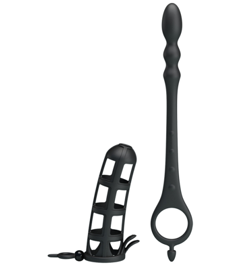 Klatka na penisa z analnym plugiem