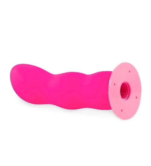 Silikonowy różowy strap-on z odczepianym falistym dildo
