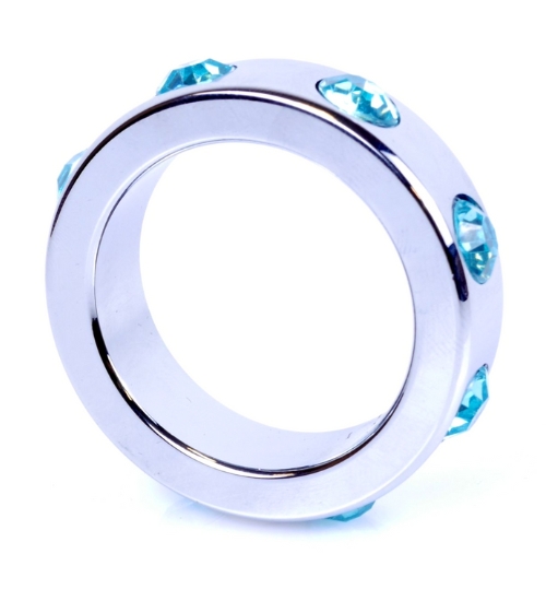 Metalowy średni pierścień z niebieskimi diamentami