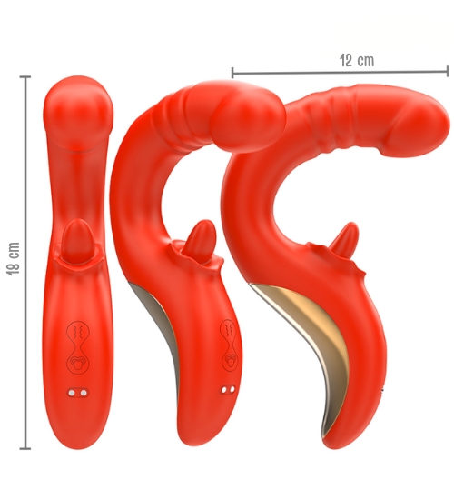 Czerwony wibrator z ruchomym języczkiem