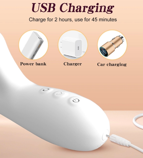 Biały wibrator z rotacjami i języczkiem