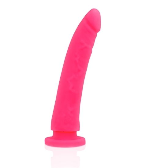Neonowo różowe silikonowe dildo z przyssawką