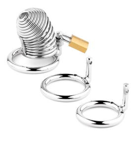 Spiralna metalowa klatka na penisa zamykana na kłódkę