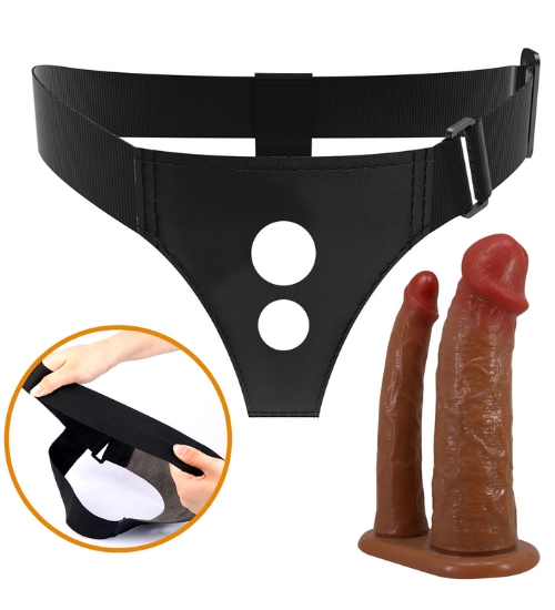 Podwójny strap-on z miękkimi penisami